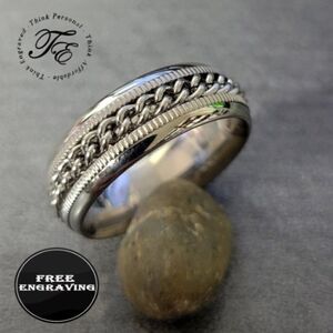 Personalized Men's silver Chain Spinner Ring - Anxiety Fidget Ring